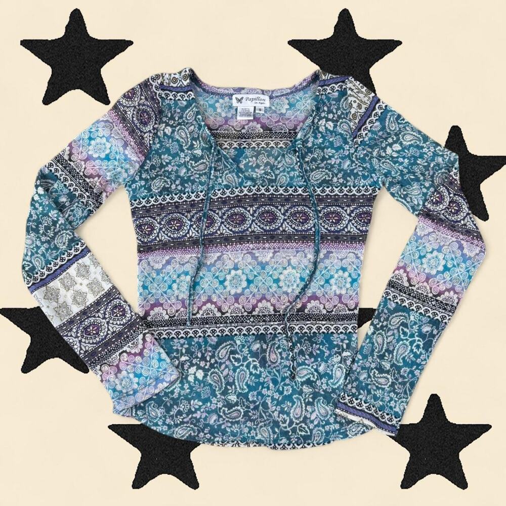 ★Y2K patchwork mesh boho top★